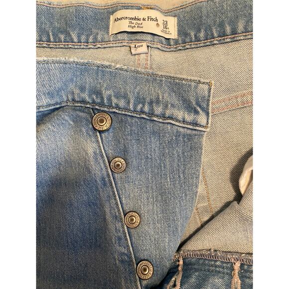 NWT ABERCROMBIE JEANS 33 CURVE LOVE CRISS CROSS DAD HIGH RISE BUTTON FLY BLUE - Picture 12 of 16
